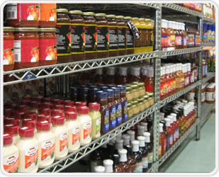 Well-stocked kosher grocery shelves